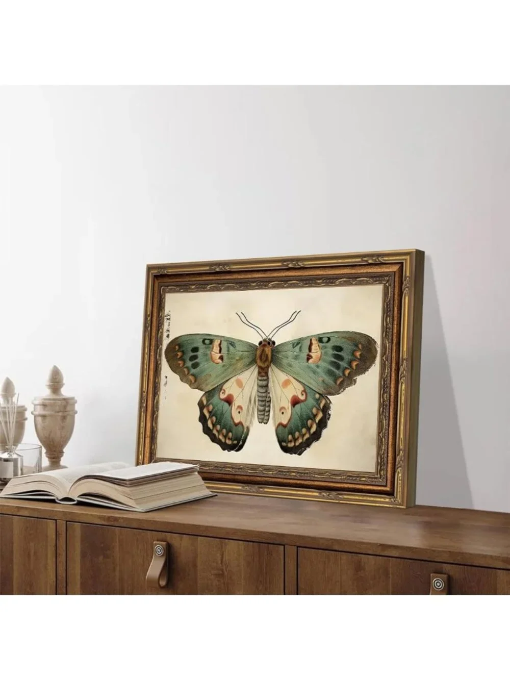 Vintage Gold Framed Butterfly Canvas Art | Retro Insect Wall Decor 16x24